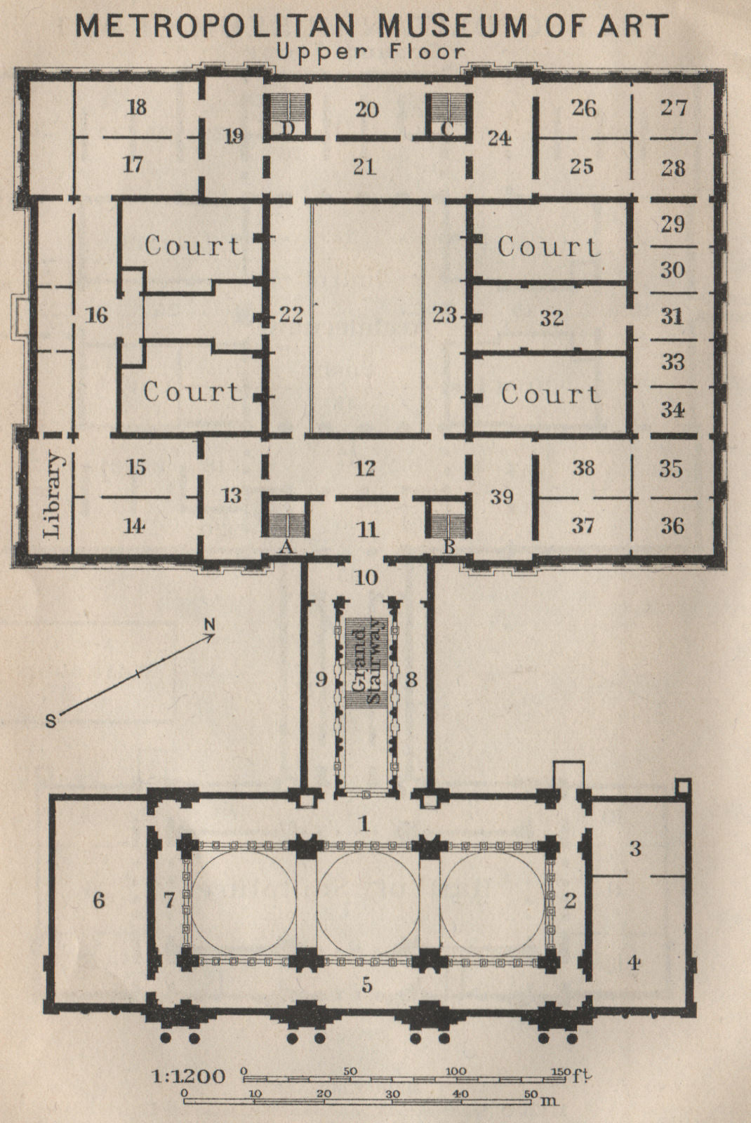 METROPOLITAN MUSEUM OF ART UPPER FLOOR. New York. BAEDEKER. SMALL 1909 old map